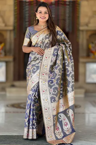 soft litchi art silk banarasi art silk jacquard saree (banarasi-6-grey)