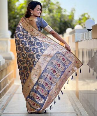 soft litchi art silk banarasi art silk jacquard saree (banarasi-6-grey) 3