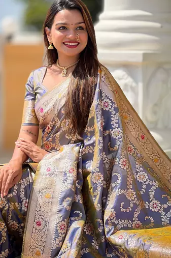soft litchi art silk banarasi art silk jacquard saree (banarasi-6-grey)