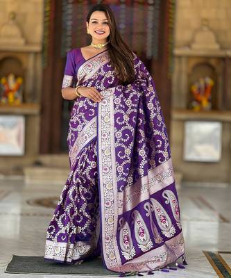 soft litchi art silk banarasi art silk jacquard saree (banarasi-6-purple) 2