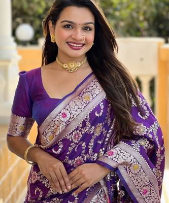soft litchi art silk banarasi art silk jacquard saree (banarasi-6-purple) 5