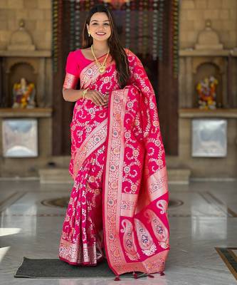 soft litchi art silk banarasi art silk jacquard saree (banarasi-6-rani-pink) 2