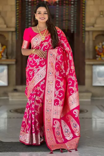soft litchi art silk banarasi art silk jacquard saree (banarasi-6-rani-pink)