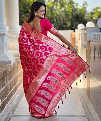 soft litchi art silk banarasi art silk jacquard saree (banarasi-6-rani-pink) 3