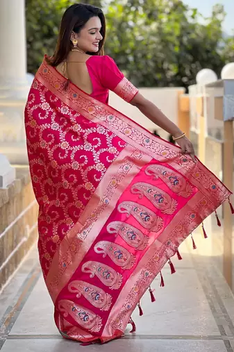 soft litchi art silk banarasi art silk jacquard saree (banarasi-6-rani-pink)