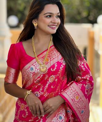 soft litchi art silk banarasi art silk jacquard saree (banarasi-6-rani-pink) 5
