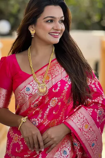 soft litchi art silk banarasi art silk jacquard saree (banarasi-6-rani-pink)