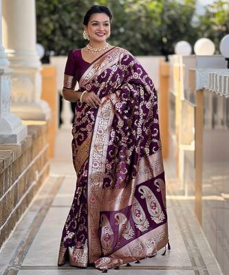 soft litchi art silk banarasi art silk jacquard saree (banarasi-6-wine) 1