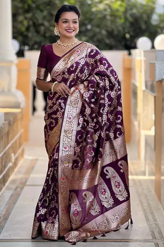 soft litchi art silk banarasi art silk jacquard saree (banarasi-6-wine)