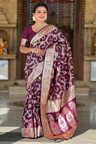 soft litchi art silk banarasi art silk jacquard saree (banarasi-6-wine)