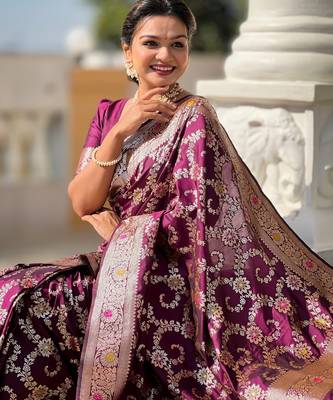 soft litchi art silk banarasi art silk jacquard saree (banarasi-6-wine) 4