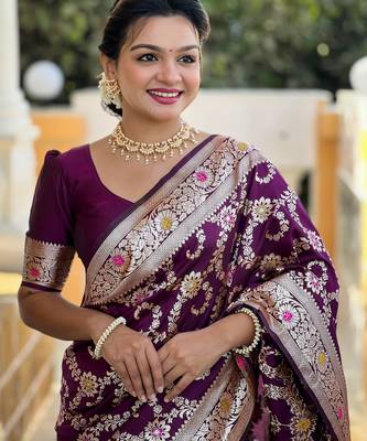 soft litchi art silk banarasi art silk jacquard saree (banarasi-6-wine) 5