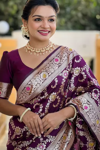 soft litchi art silk banarasi art silk jacquard saree (banarasi-6-wine)