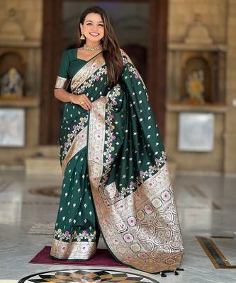 soft litchi art silk banarasi art silk jacquard saree (banarasi-7-b-green) 2
