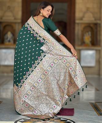 soft litchi art silk banarasi art silk jacquard saree (banarasi-7-b-green) 3