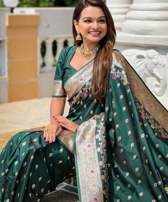 soft litchi art silk banarasi art silk jacquard saree (banarasi-7-b-green) 4