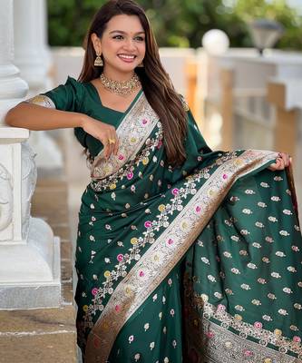 soft litchi art silk banarasi art silk jacquard saree (banarasi-7-b-green) 5