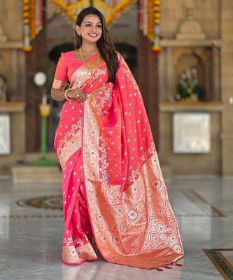 soft litchi art silk banarasi art silk jacquard saree (banarasi-7-gajri-pink) 2