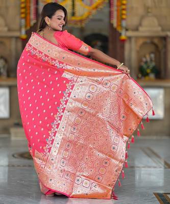 soft litchi art silk banarasi art silk jacquard saree (banarasi-7-gajri-pink) 3