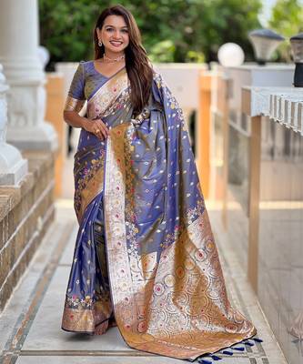 soft litchi art silk banarasi art silk jacquard saree (banarasi-7-grey) 1