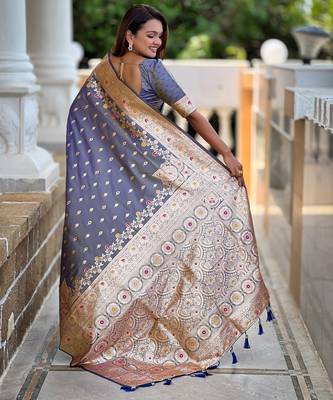 soft litchi art silk banarasi art silk jacquard saree (banarasi-7-grey) 3