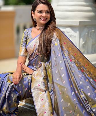 soft litchi art silk banarasi art silk jacquard saree (banarasi-7-grey) 4