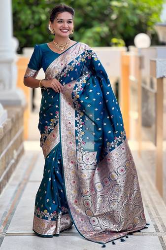 soft litchi art silk banarasi art silk jacquard saree (banarasi-7-morpich)