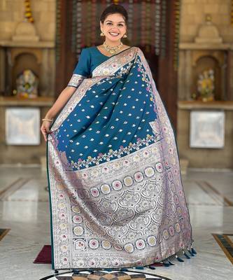 soft litchi art silk banarasi art silk jacquard saree (banarasi-7-morpich) 2