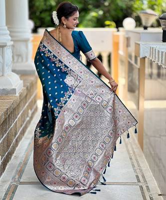 soft litchi art silk banarasi art silk jacquard saree (banarasi-7-morpich) 3