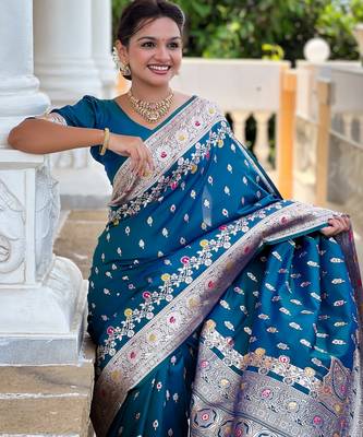 soft litchi art silk banarasi art silk jacquard saree (banarasi-7-morpich) 5