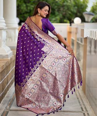 soft litchi art silk banarasi art silk jacquard saree (banarasi-7-purple) 3