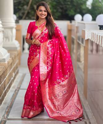 soft litchi art silk banarasi art silk jacquard saree (banarasi-7-rani-pink) 1