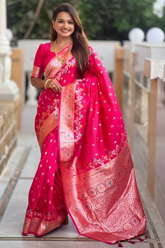 soft litchi art silk banarasi art silk jacquard saree (banarasi-7-rani-pink)