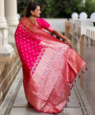 soft litchi art silk banarasi art silk jacquard saree (banarasi-7-rani-pink) 3
