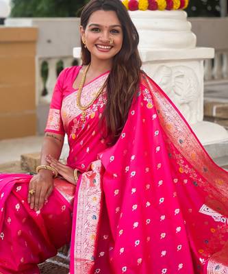 soft litchi art silk banarasi art silk jacquard saree (banarasi-7-rani-pink) 4