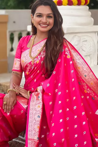 soft litchi art silk banarasi art silk jacquard saree (banarasi-7-rani-pink)