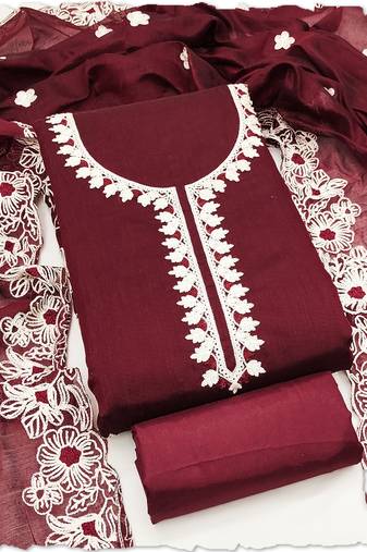 maroon chanderi silk salwar suit dress material for women