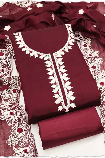 maroon chanderi silk salwar suit dress material for women