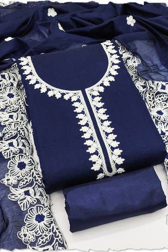 navy blue chanderi silk salwar suit dress material for women
