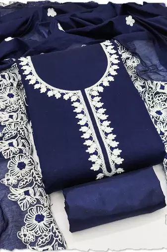 navy blue chanderi silk salwar suit dress material for women