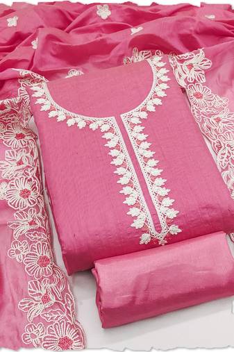 pink chanderi silk salwar suit dress material for women