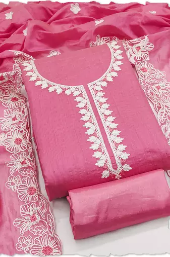 pink chanderi silk salwar suit dress material for women