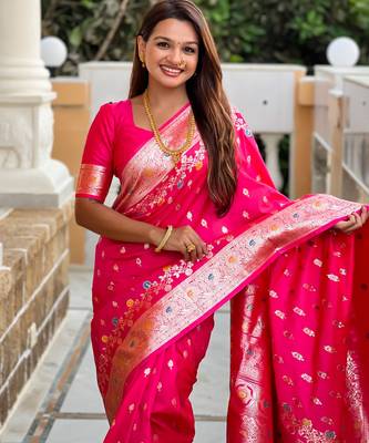 soft litchi art silk banarasi art silk jacquard saree (banarasi-7-rani-pink) 5