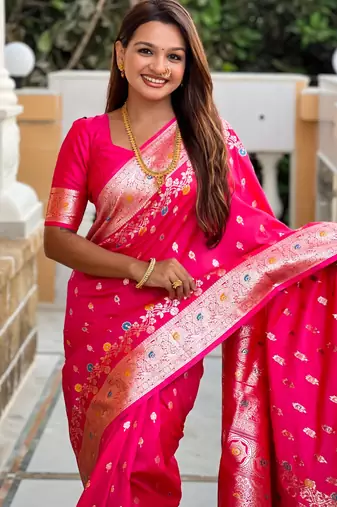 soft litchi art silk banarasi art silk jacquard saree (banarasi-7-rani-pink)