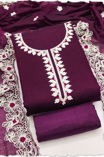 wine chanderi silk salwar suit dress material for women