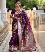 soft litchi art silk banarasi art silk jacquard saree (banarasi-7-wine)