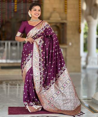 soft litchi art silk banarasi art silk jacquard saree (banarasi-7-wine) 2