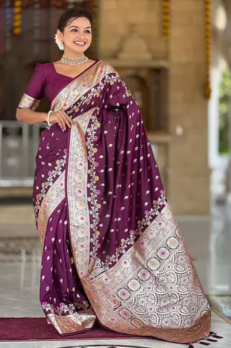 soft litchi art silk banarasi art silk jacquard saree (banarasi-7-wine)