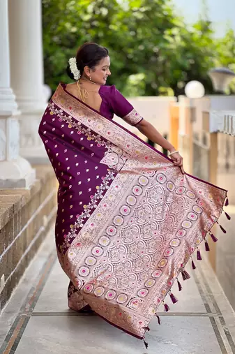 soft litchi art silk banarasi art silk jacquard saree (banarasi-7-wine)