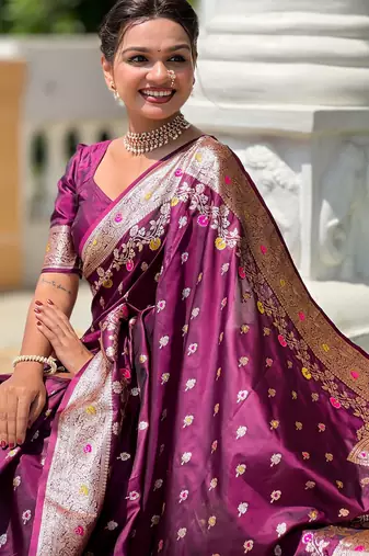 soft litchi art silk banarasi art silk jacquard saree (banarasi-7-wine)